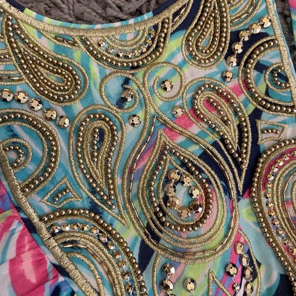 Lilly Pulitzer NEW Lannette High Tide Dancing Lady Gold Beads Maxi Dress 2 $368 - Picture 11 of 16